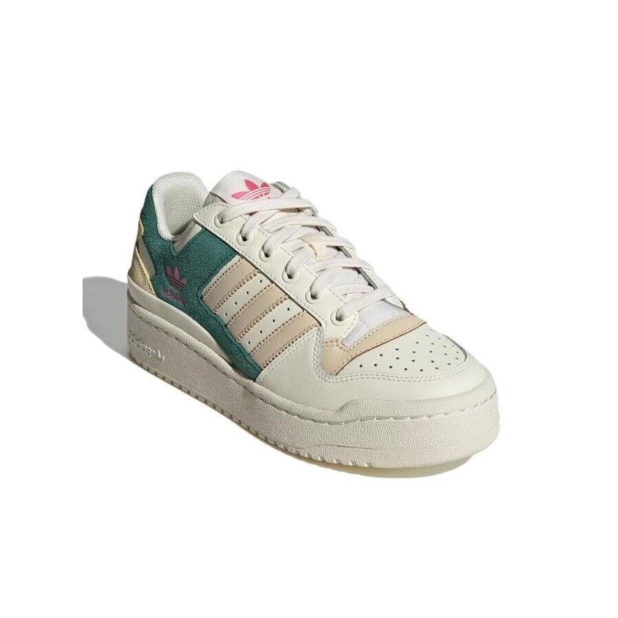 Women Adidas Forum Bold Stripes Shoes Sneakers Leather Chalk White ID7078 SZ 8.5 - Chalk White/Green/Yellow-Multi