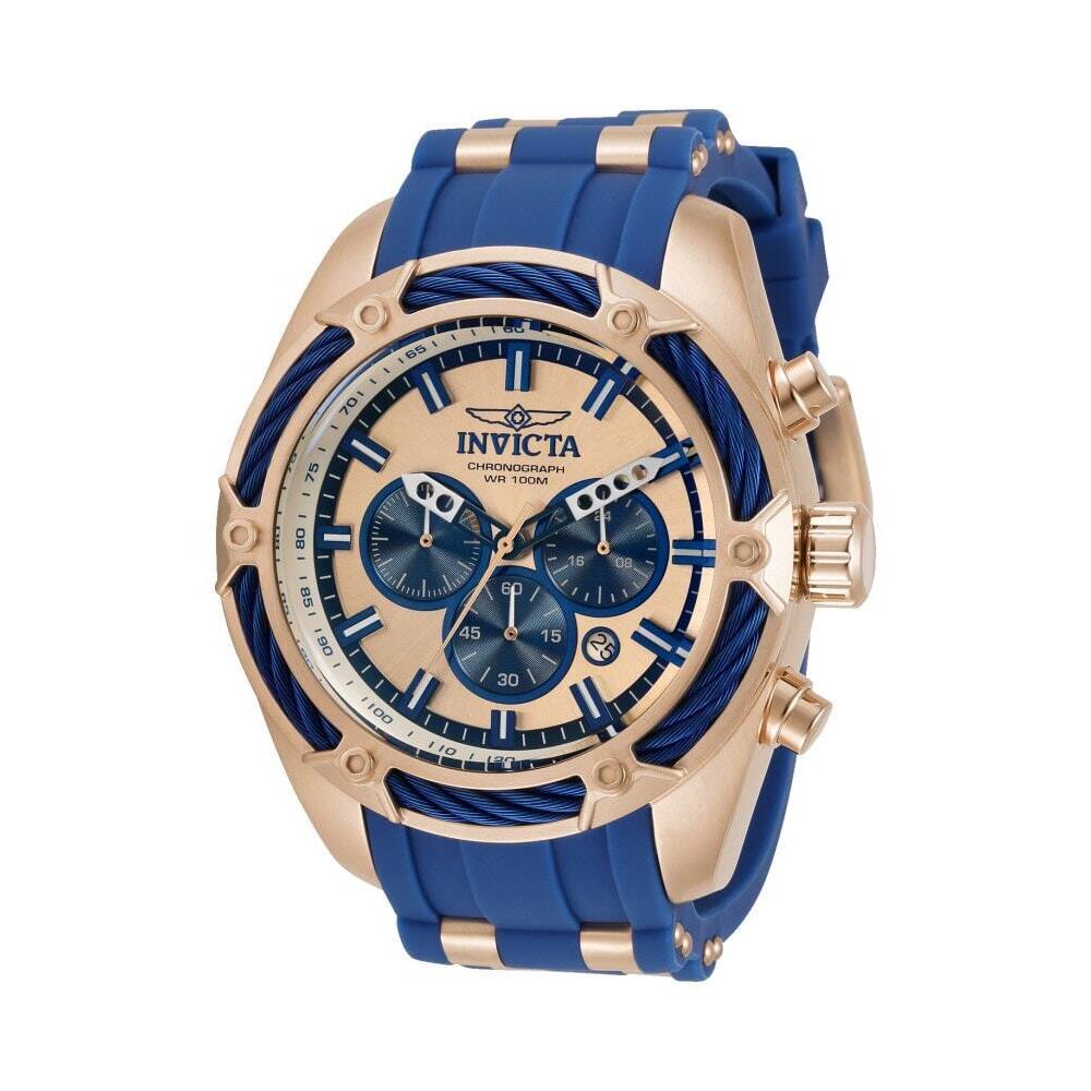 Invicta Bolt Men`s 52mm Rose Gold / Electric Blue Chronograph Watch 31434 Rare