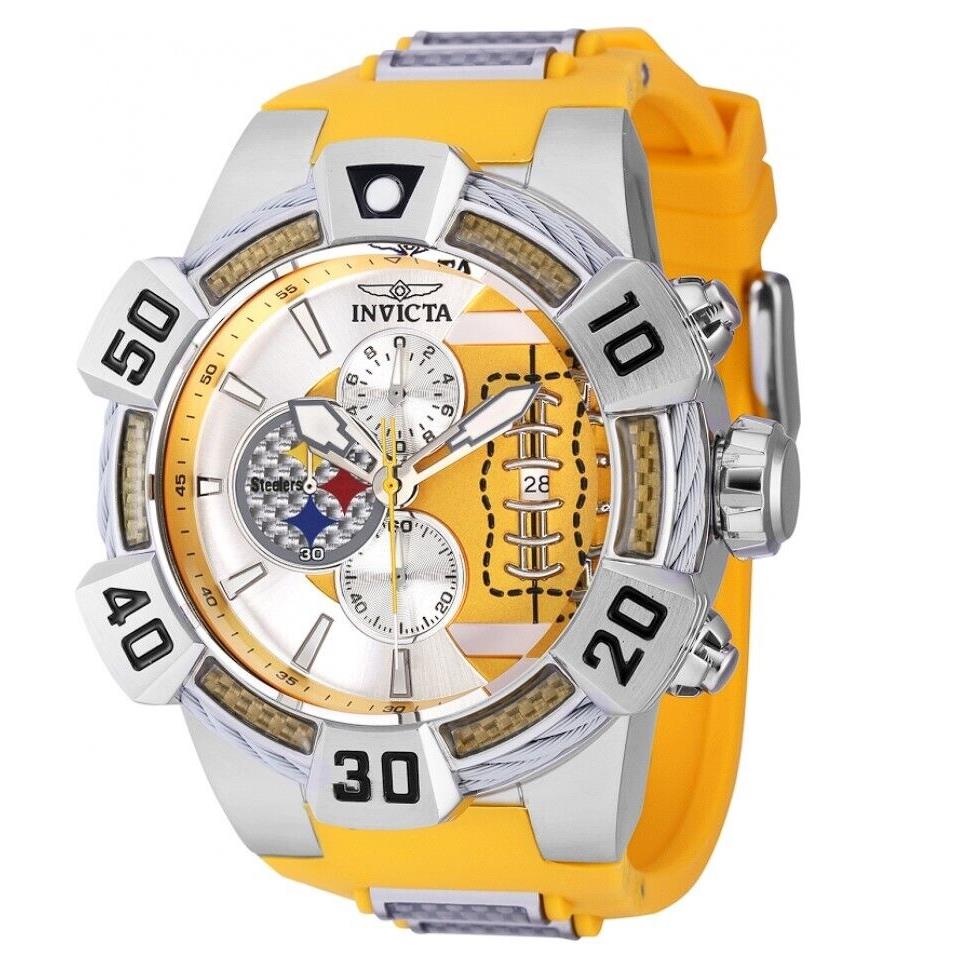 Invicta Nfl Pittsburgh Steelers Men`s 52mm Carbon Fiber Chronograph Watch 41574