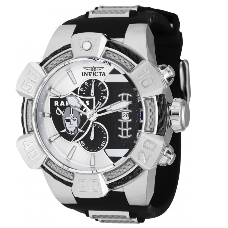 Invicta Nfl Las Vegas Raiders Men`s 52mm Carbon Fiber Chronograph Watch 41577