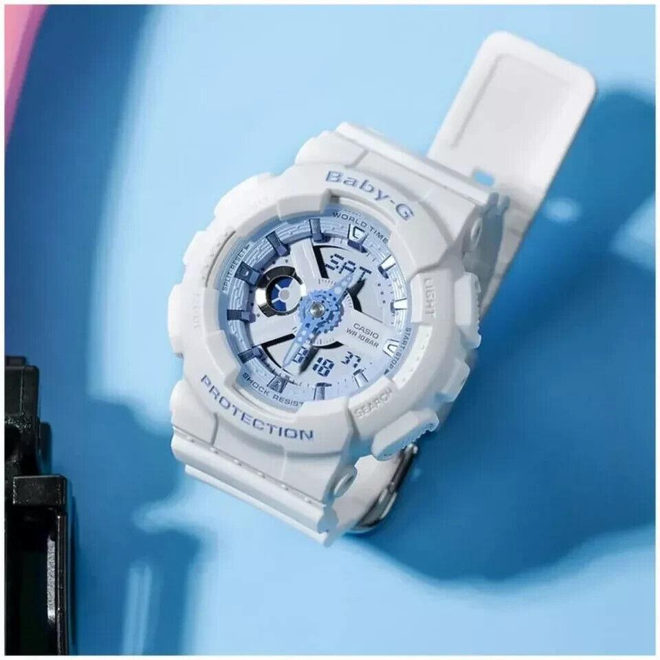 Casio Baby-g Casual Blue Dial White Resin Strap Women Watch BA-110XBE-7A