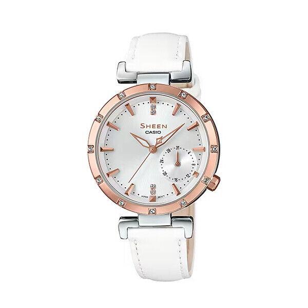 Casio Sheen 50-Meter Water Resistance Date Indicatorwhite Leather SHE-4051PGL-7A