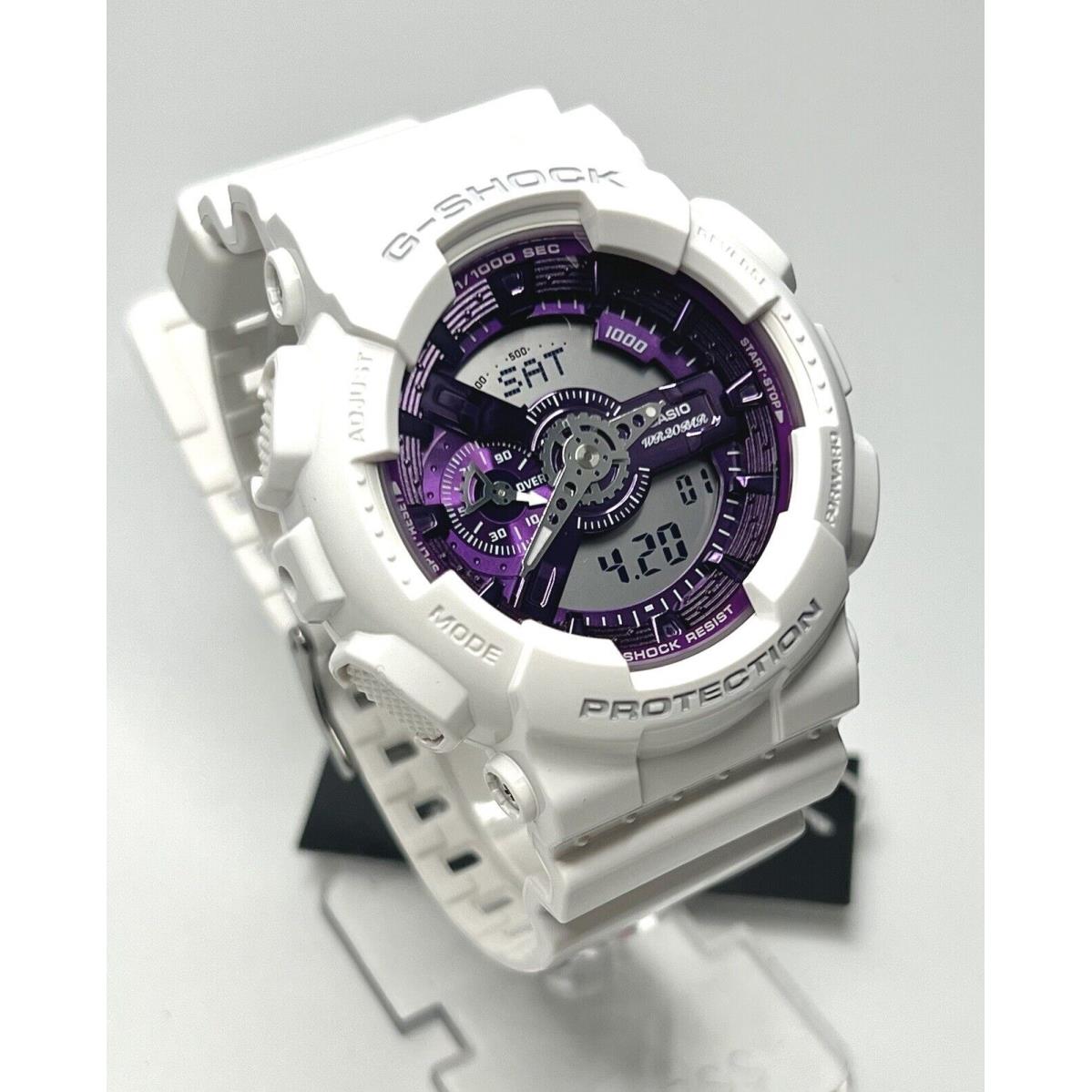 Casio G Shock Analog Digital GA110WS-7A White Band Purple Dial GA110WS W Box