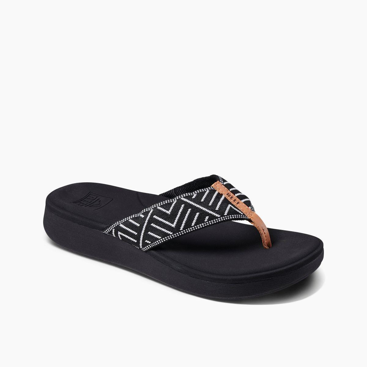 Reef Women`s Cushion Cloud Textile Flip Flop Black Geo - CJ3581 Black Geo