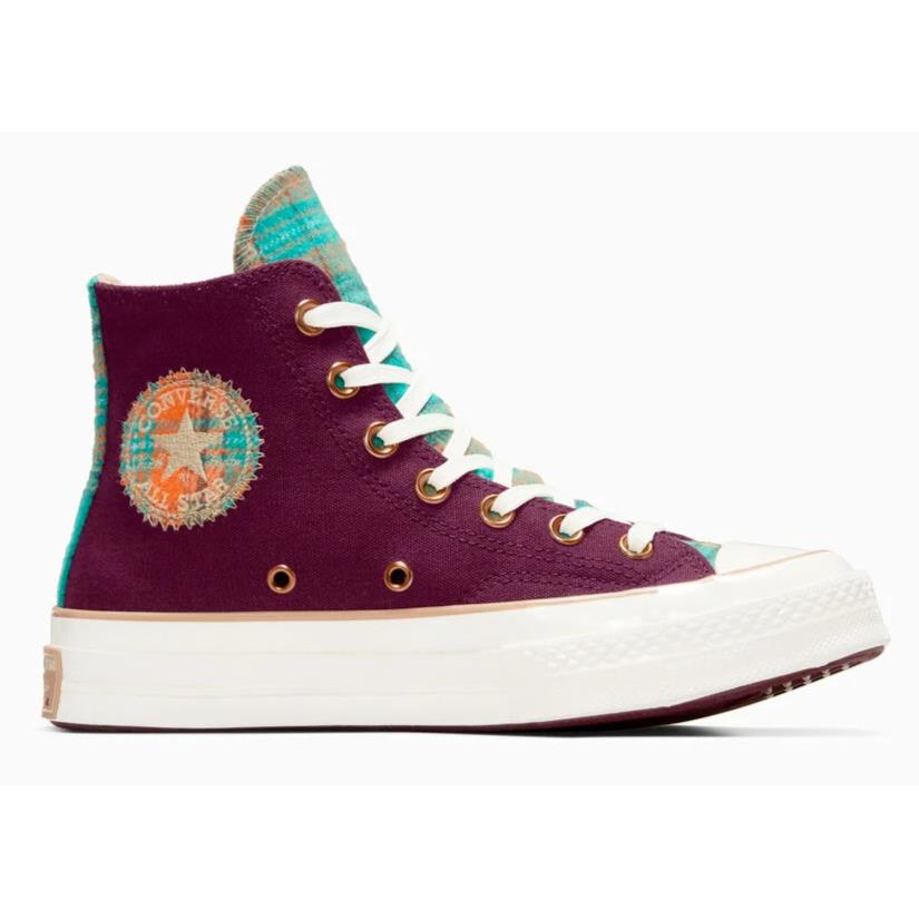 Womens Converse Chuck 70 Plaid Deep Bordeaux Canvas Shoes