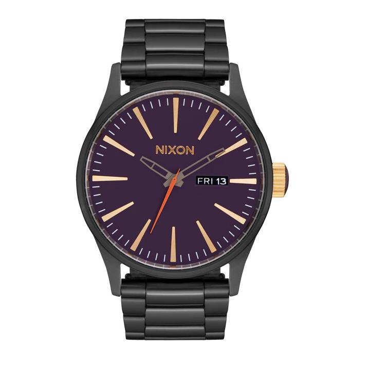 Nixon Sentry 42mm Stainless Steel Purple Dial Men`s Watch A356-5270 - Dial: Purple, Band: Black, Bezel: Black