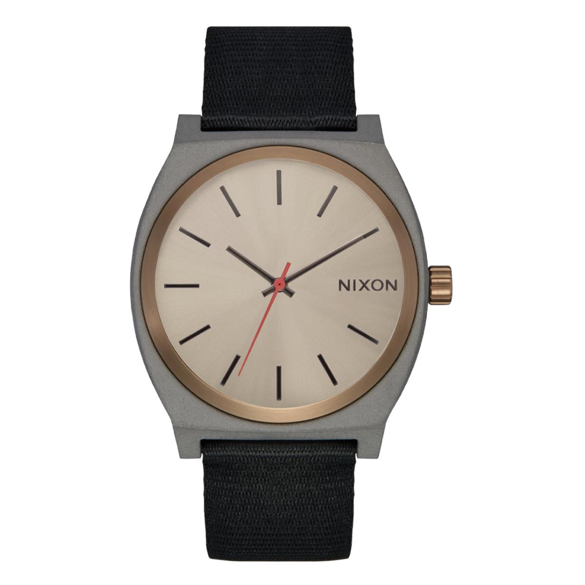 Nixon The Time Teller Black Nylon Strap Unisex Watch A1396-5239 - Dial: Beige, Band: Black