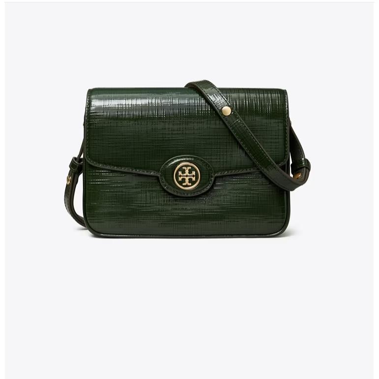 Tory Burch Robinson Crosshatched Convertible Shoulder Bag Evergreen