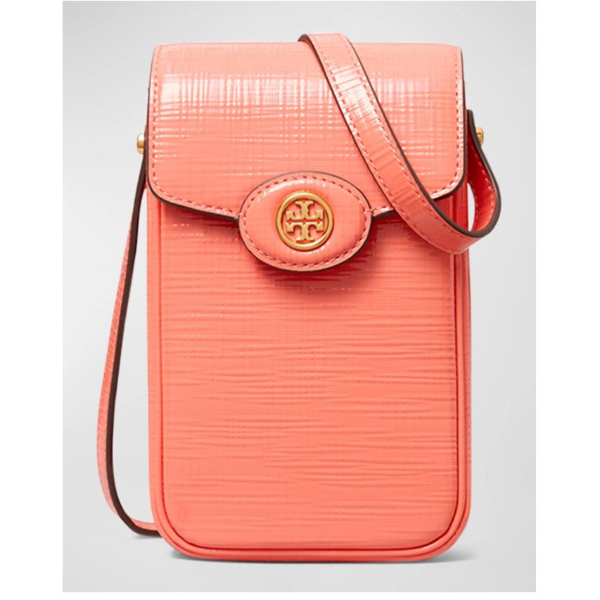 Tory Burch Robinson Crosshatched Phone Crossbody Coral Crush