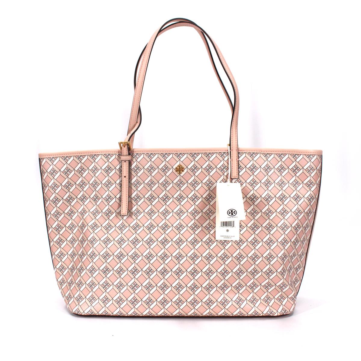 Tory Burch Geo Logo Tote Zip Top Dusted Blush Pink Shoulder Bag Handbag