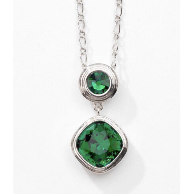 Swarovski Touchstone Crystal Necklace Emerald Rhodium 15-18