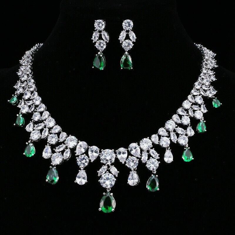 White Gold Plated Swarovski Crystal Cubiczirconia Bridal Necklace Earring Set