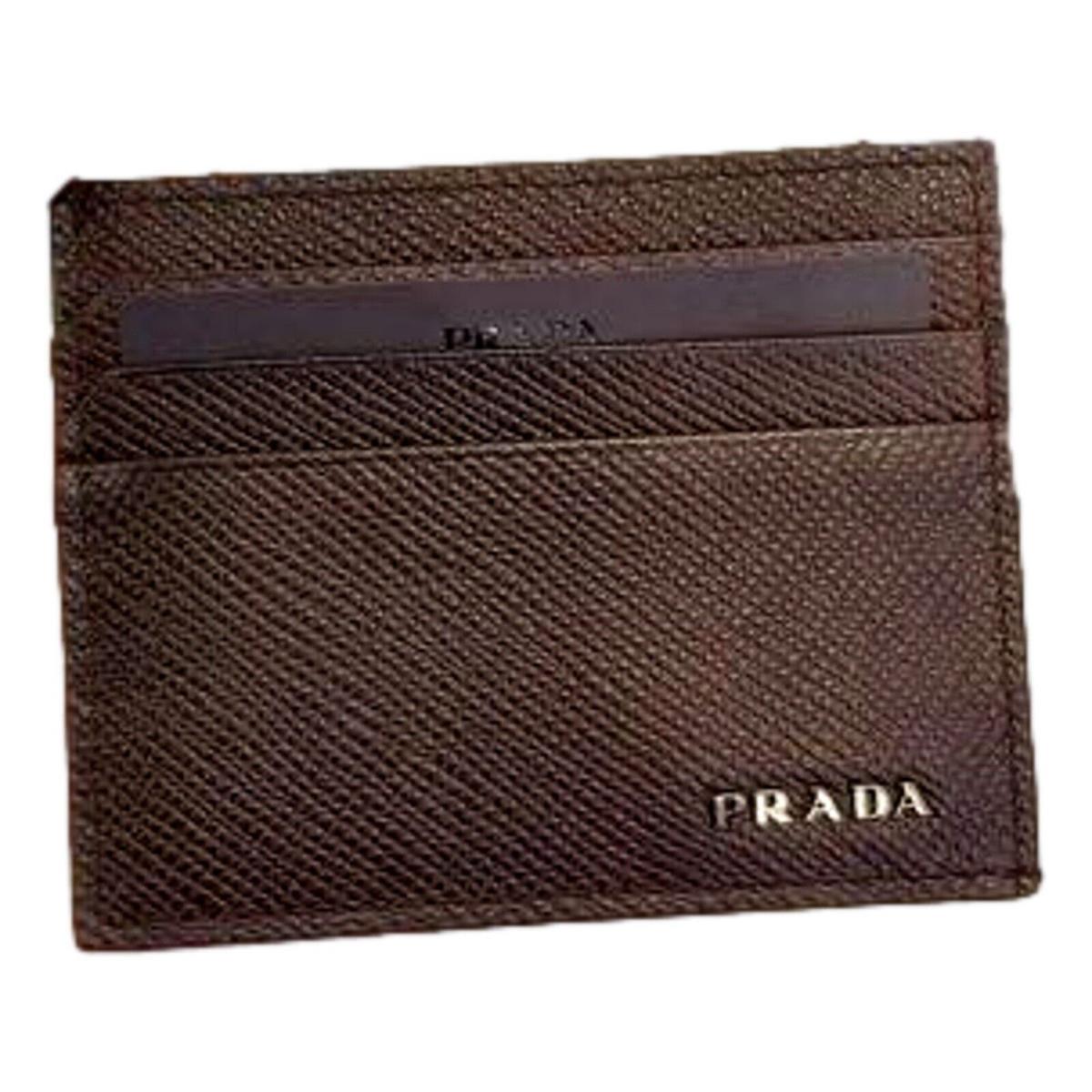 Prada Saffiano Mens Bruciato Brown Credit Card Wallet