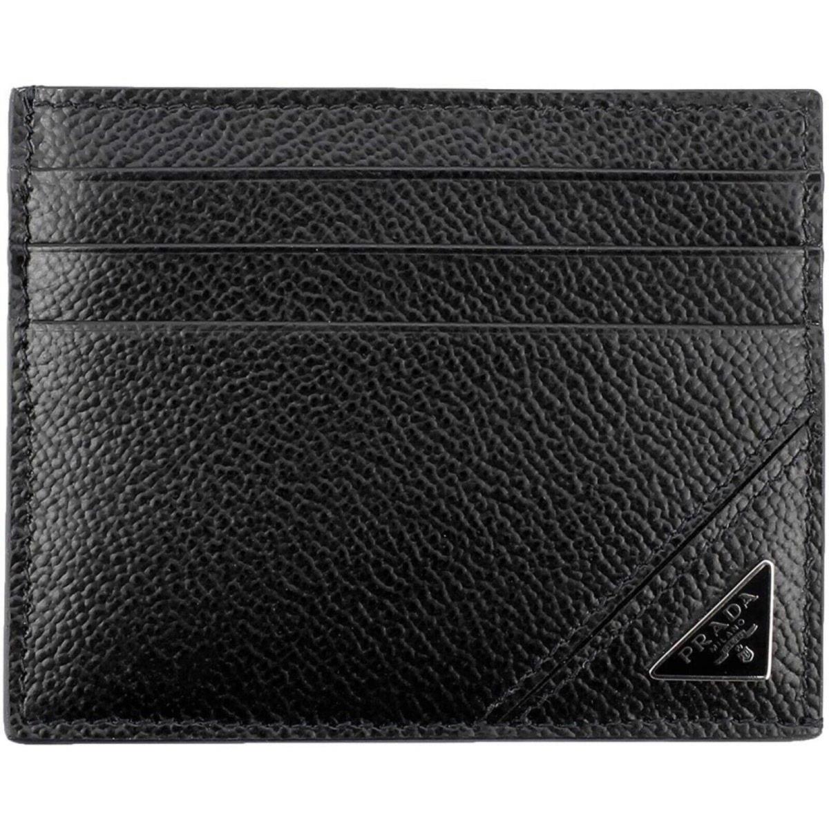 Prada Nero Black Vitello Leather Card Holder with Iconic Triangle Logo