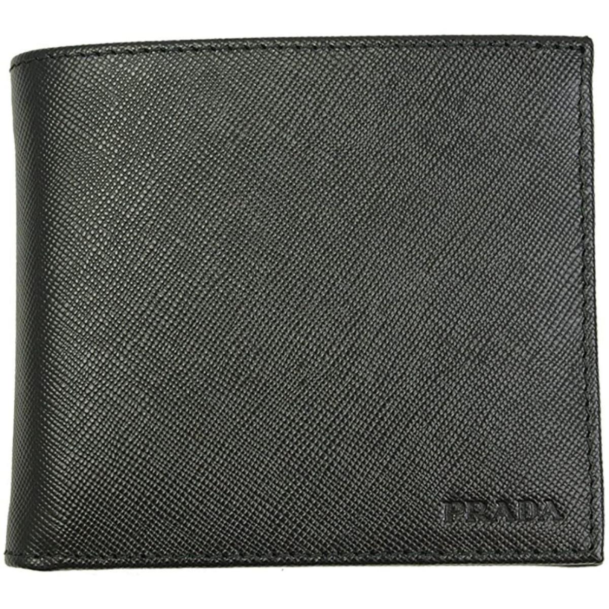 Prada Black Saffiano Calf Leather Logo Billfold Bifold Wallet