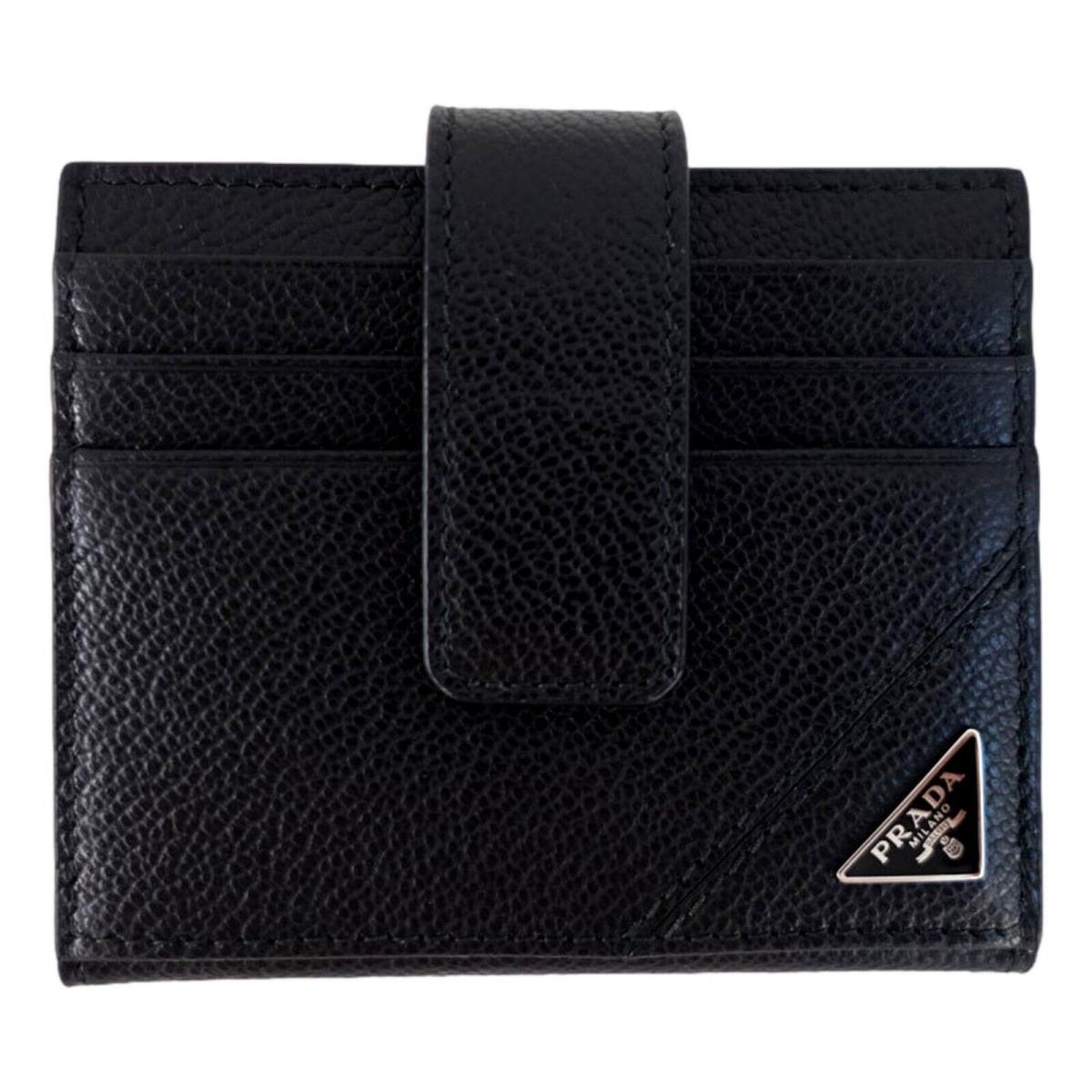 Prada Black Vitello Grain Leather Card Bifold Wallet