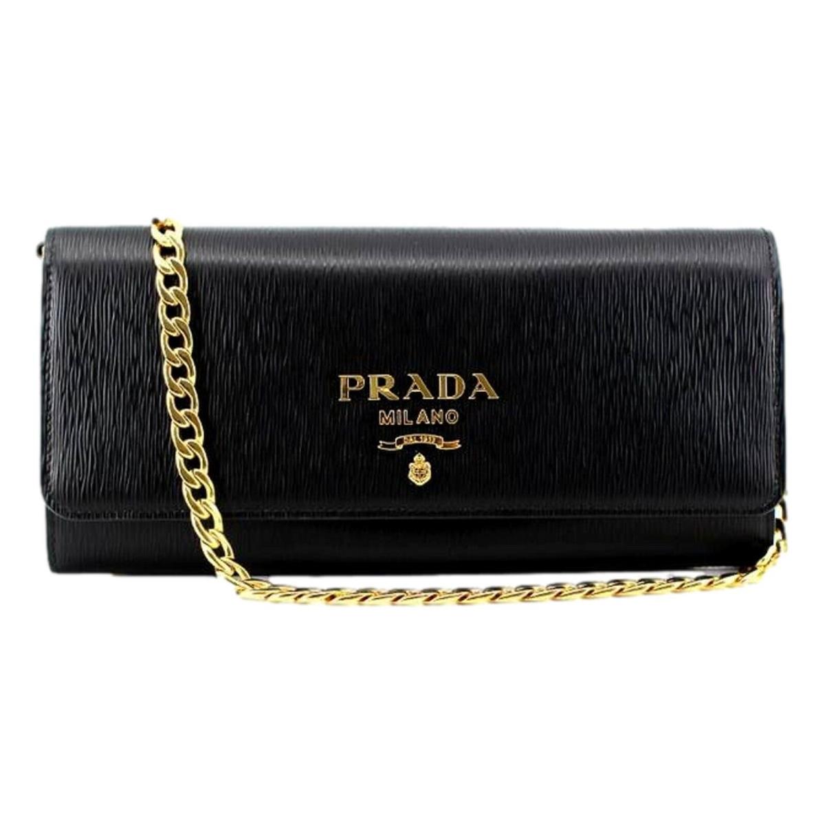 Prada Black Vitello Move Leather Chain Crossbody Wallet Clutch