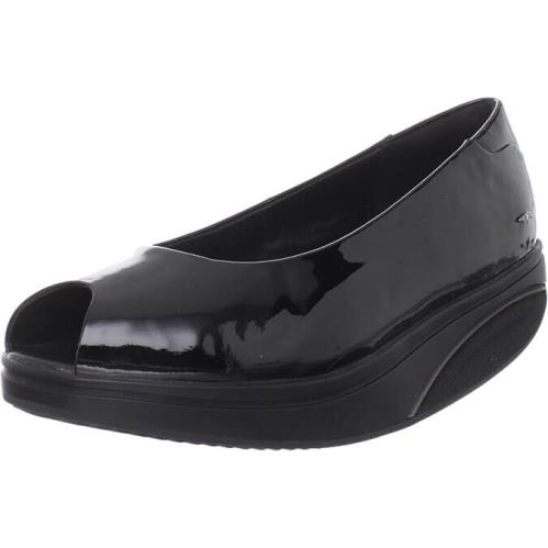 Mbt Women`s Kianga Black Patent Leather Peep Toe Size 39/8-8.5