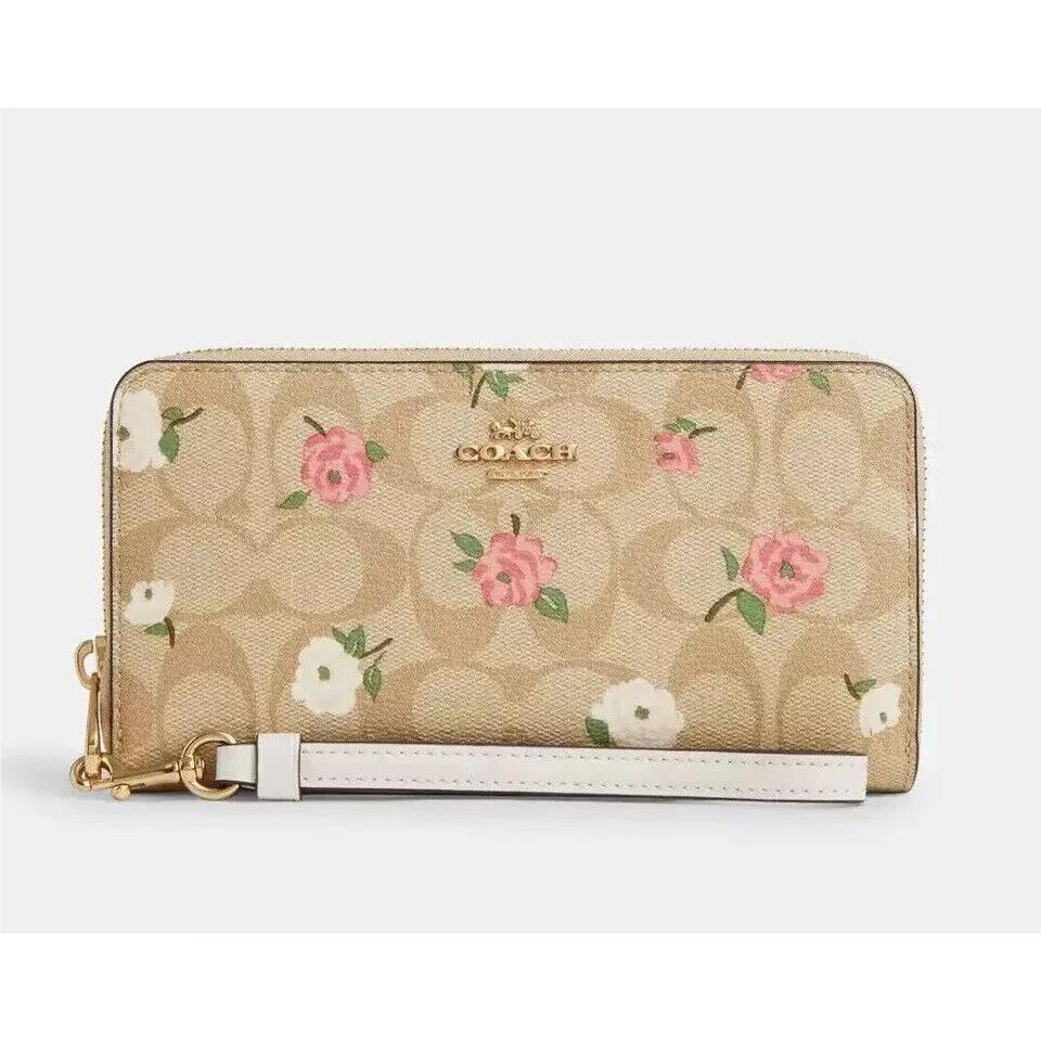 Coach CR966 Long Zip Around Wallet In Signature Canvas with Floral Print