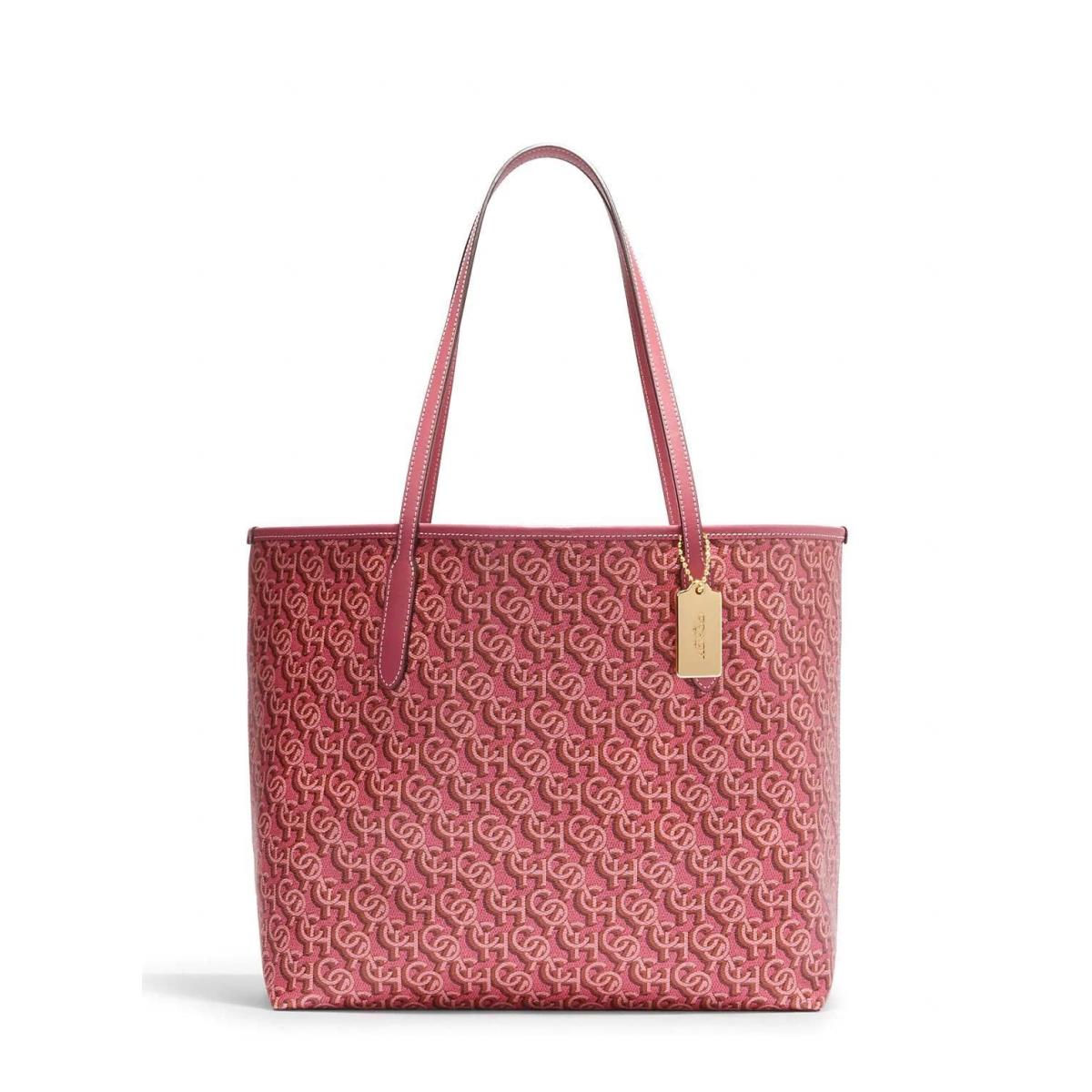 Coach Womens City Tote In Monogram Canvas Rouge