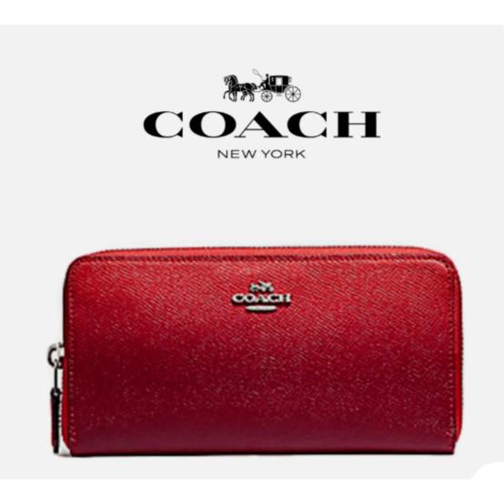 Coach F22808 Logo Ombre Red Orange Watermelon Acc Zip Wallet Silver Zipper