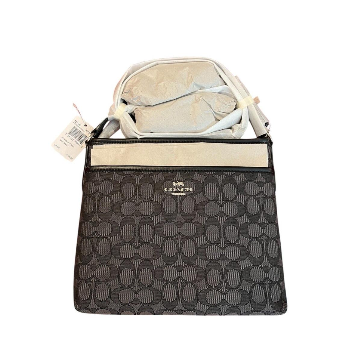 Coach Crossbody File Shoulder Bag Smoke/black Classic Signature Jacquard