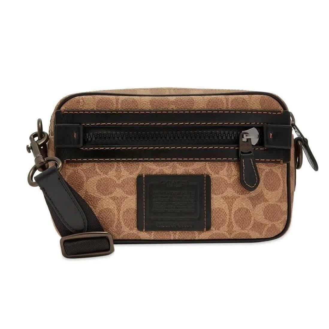 Coach Women`s Academy Crossbody In Signature Canvas Black Copper Khaki