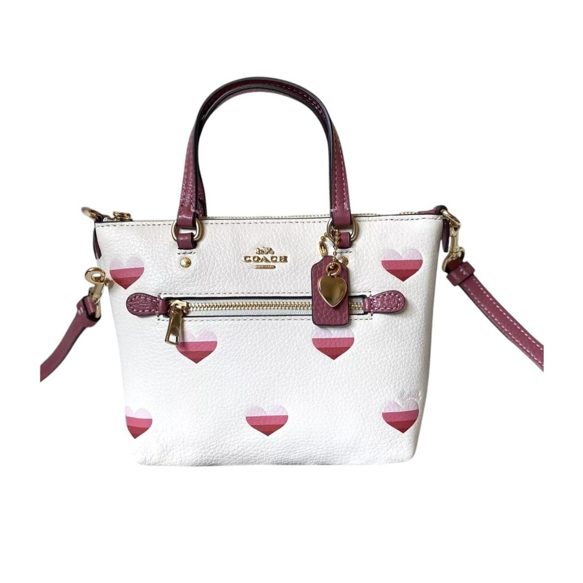 Coach Mini Gallery Crossbody Tote with Stripe Heart Print Leather Handbag