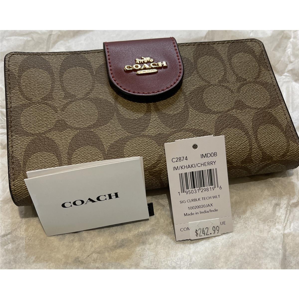 Coach Tech Phone Wallet In Colorblock Signature Canvas Im/khaki/cherry C2874