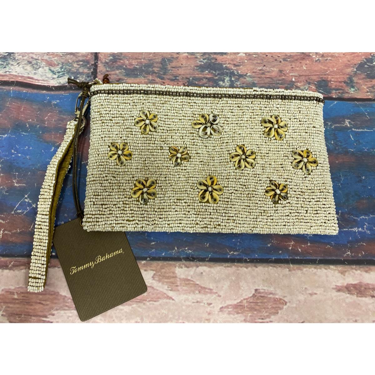 Tommy Bahama Beach Tropical Floral Beaded Wristlet Clutch Cowrie