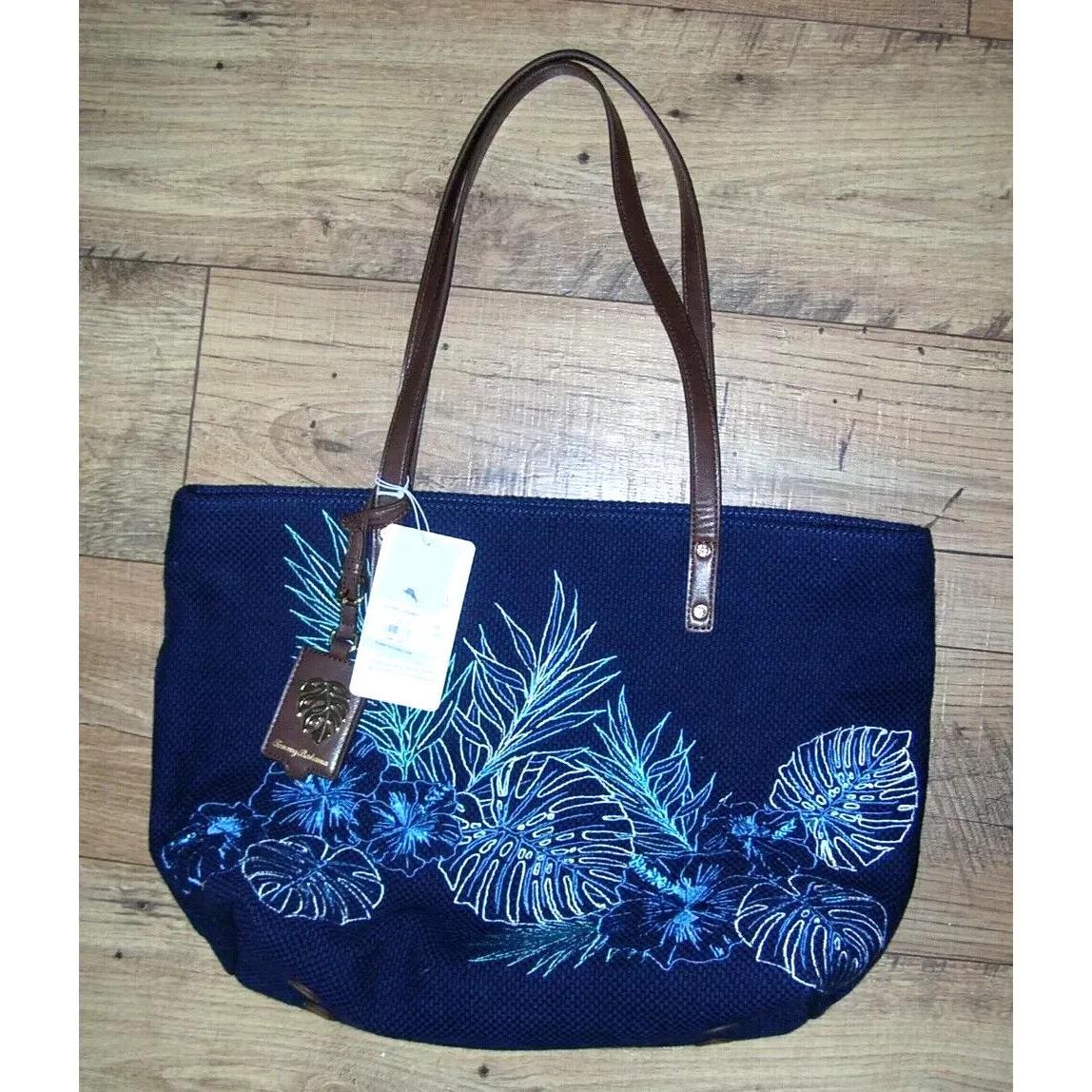 Women`s Tommy Bahama Embroidered Leaf Tote Bag Navy 220 Rare