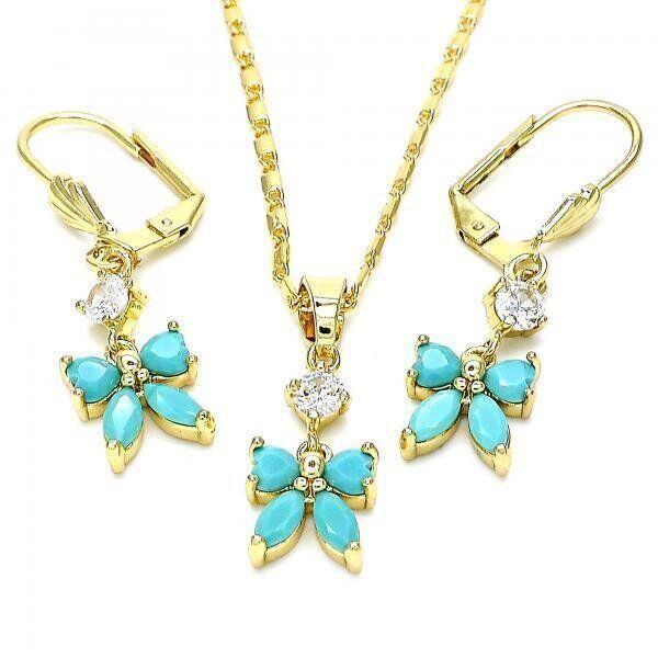 Pandora 0.25 Mils 14k Gold Plated CZ Butterfly Pendant + Mariner Chain Set 18 +