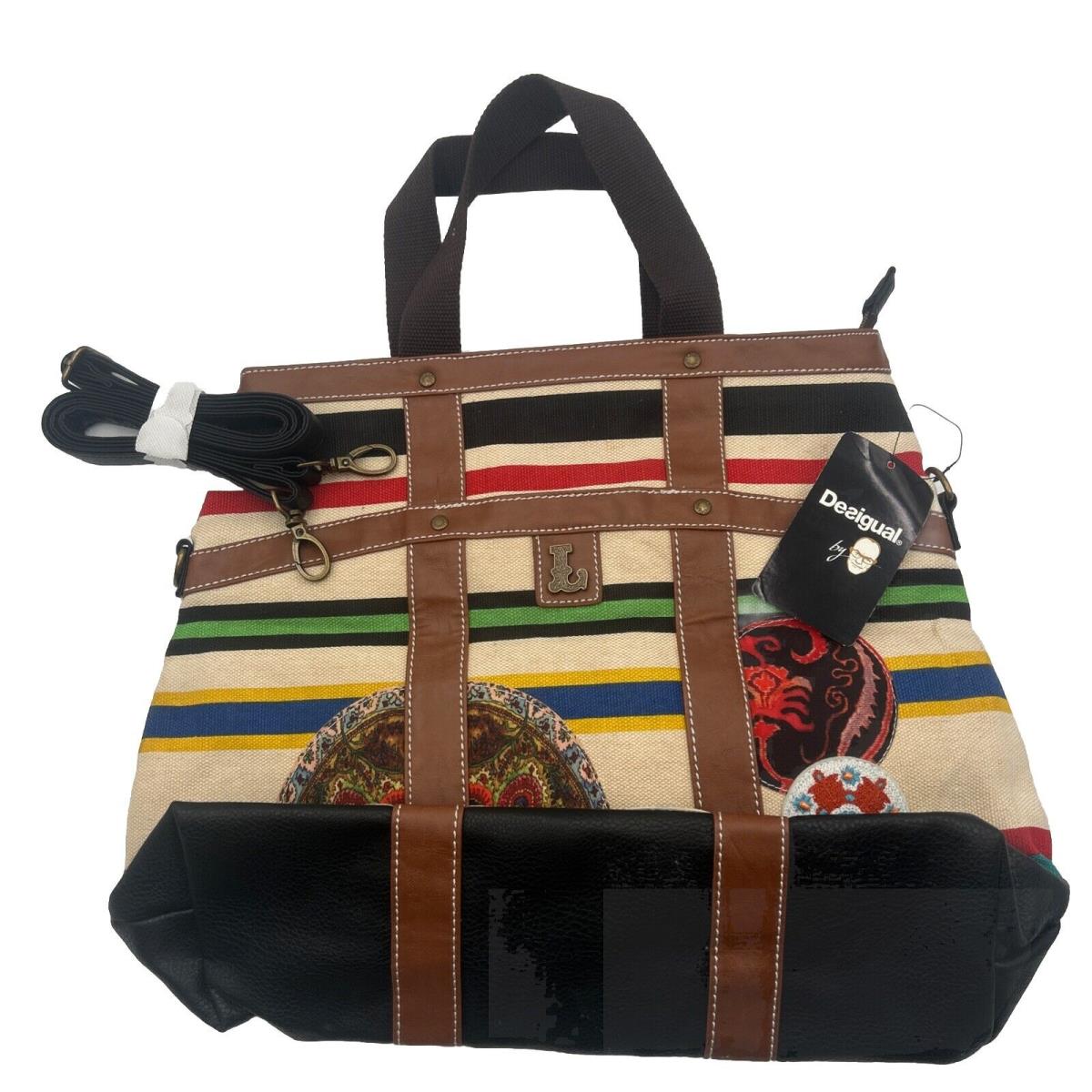 Desigual Tote Bag Bols Sely Patch Large Stripe in Canvas and Leather