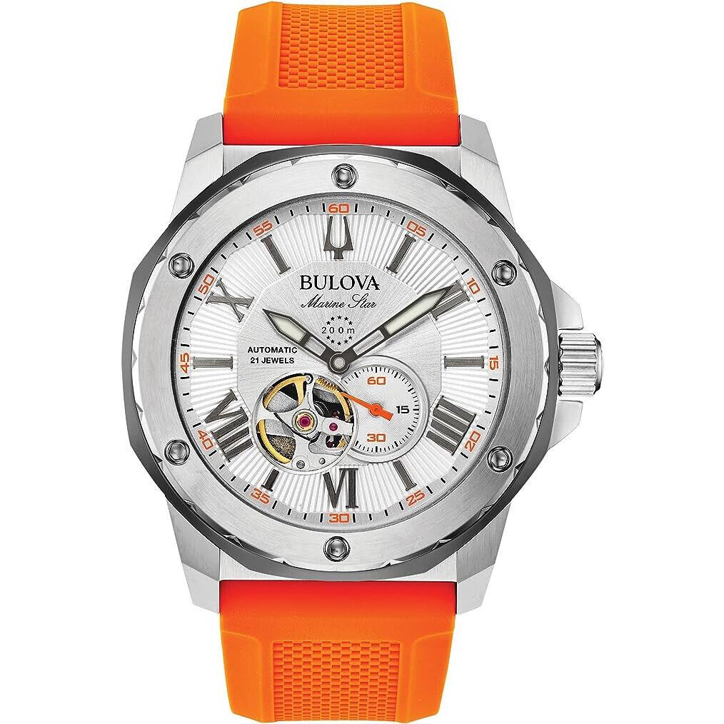 Bulova Men`s Marine Star `series A` Automatic Watch with Orange Silicone Strap - Band: Orange