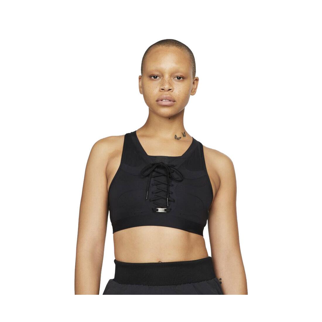 Nike Dri-fit Swoosh Air Force 1 Medium-support Laced Sports Bra Womens Active - Black/Black, Main: Black