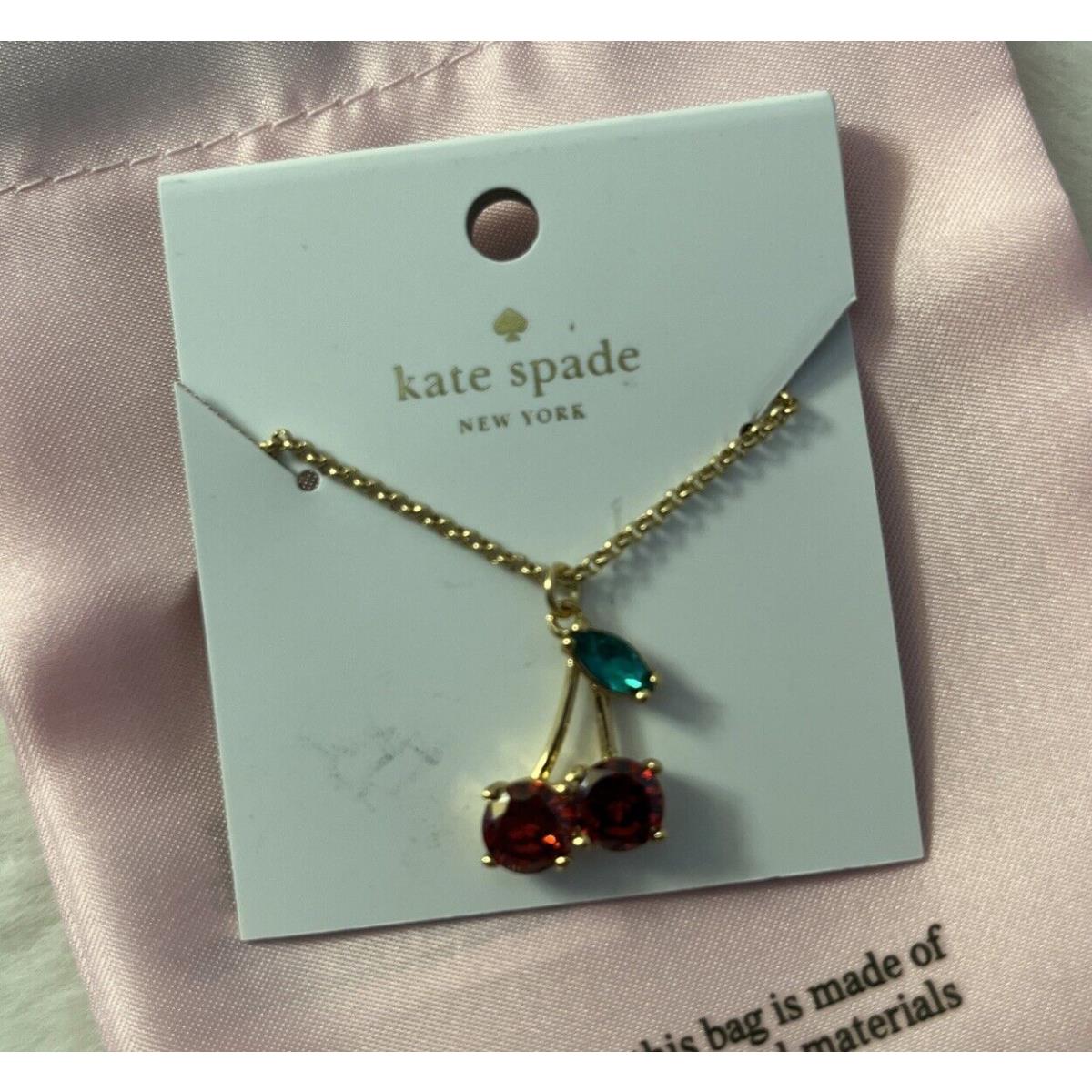 New Kate Spade Ma Cherie Cherry Pendant Necklace Gold Tone Gift