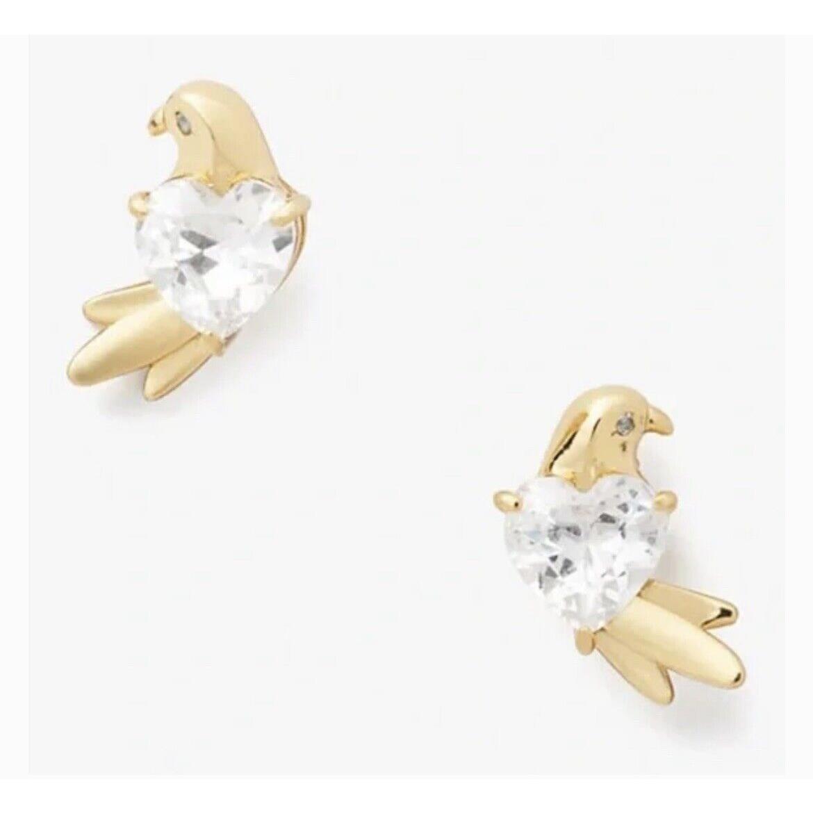 Kate Spade Gold Plated Love Birds CZ Heart Bird Stud Earrings G51