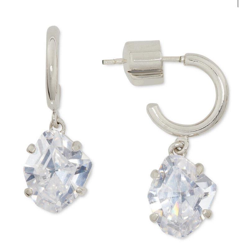 Kate Spade Silver Tone Stone Drop Huggie Hoop Earring- LA20