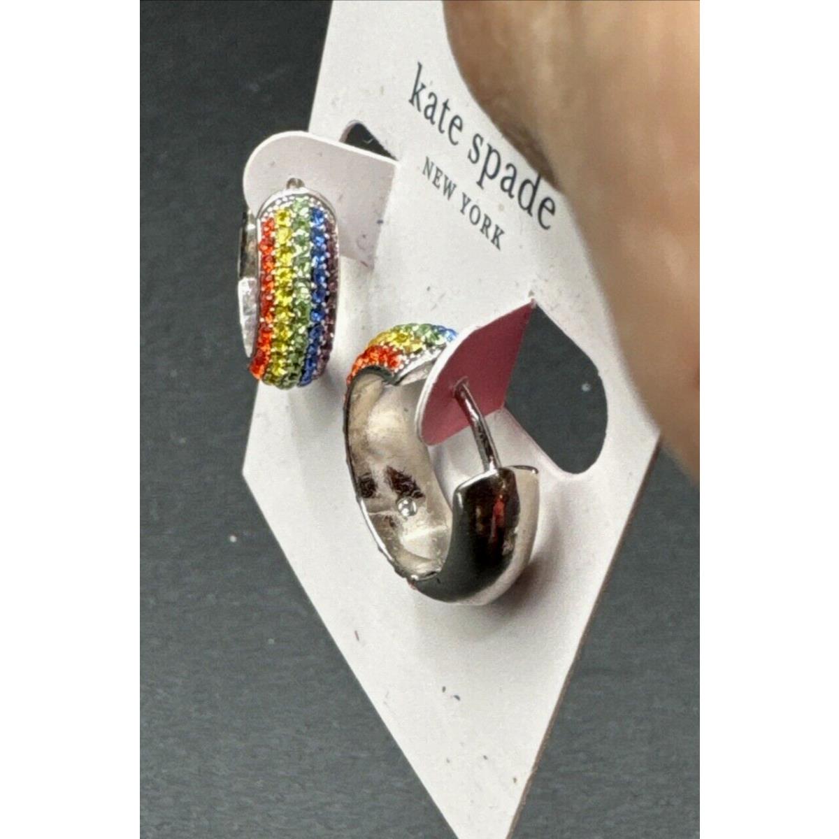 Kate Spade Candy Drops Rainbow Silver Tone Huggie Hoop Earrings New