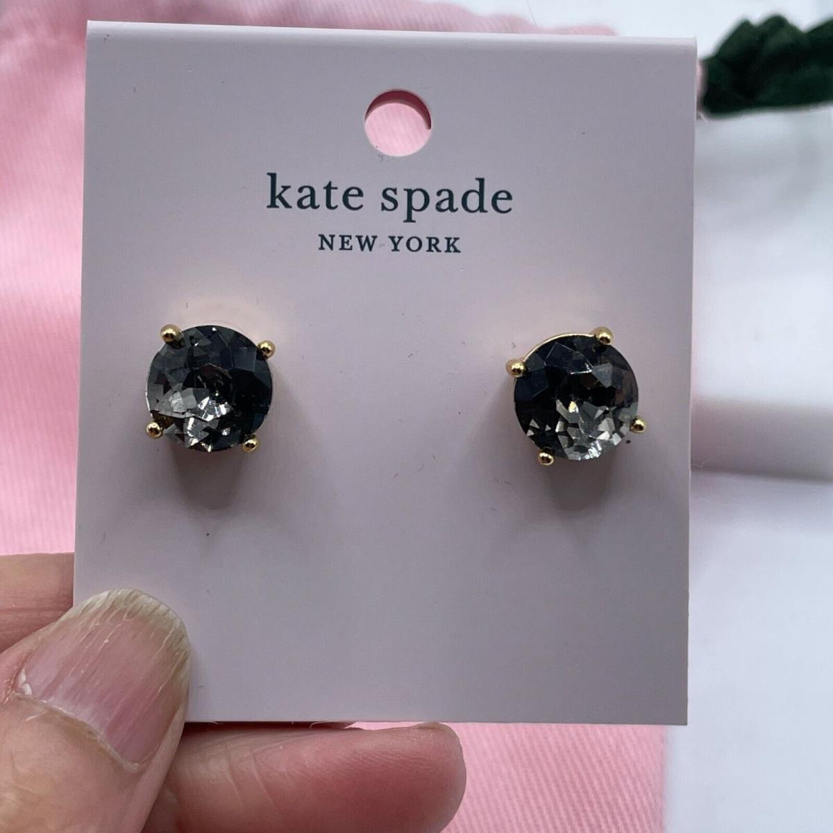 Kate Spade Gumdrop Black Diamond Faceted Glass Stud Earrings Dust Bag