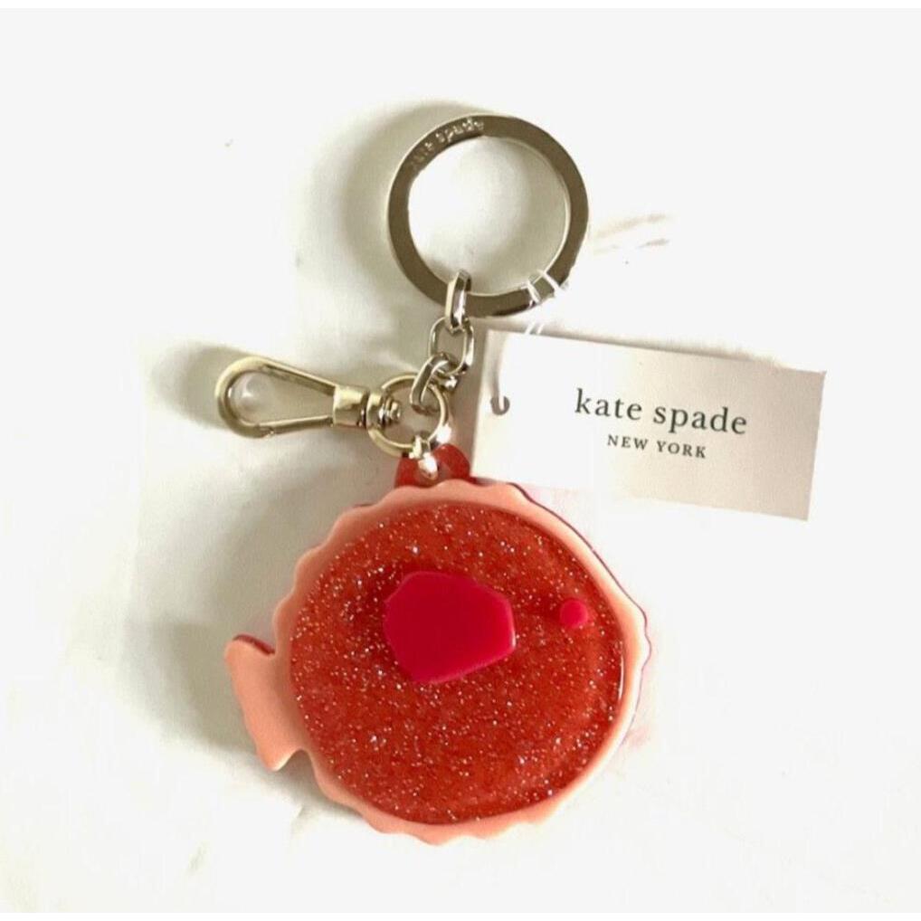 Kate Spade Puffy Fish Key Chain Glitter Pink Small Bag Charm Gold Clip