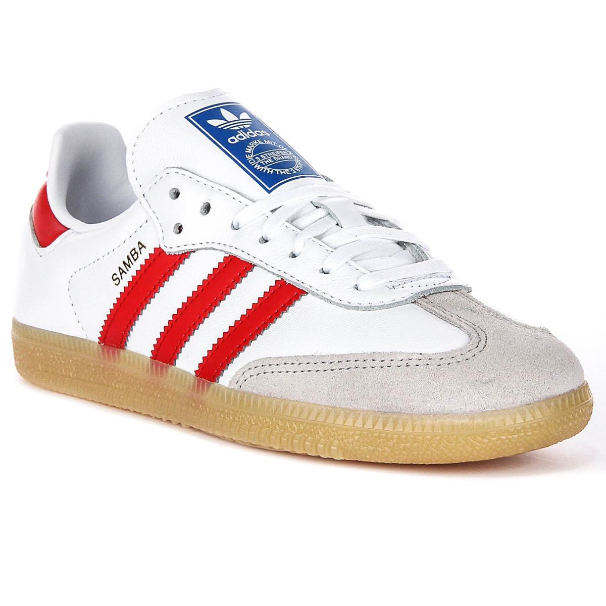 Adidas Samba OG J 3 Stripes Retro Leather Boys Sneakers White Red US 3 - 6 - WHITE RED