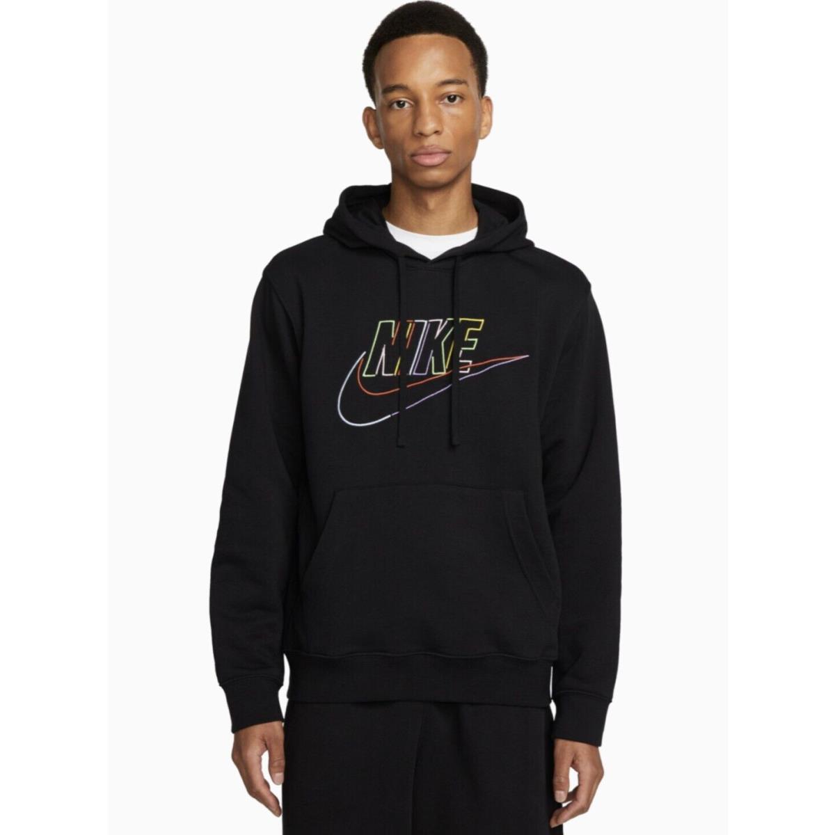 Nike Club Fleece Pullover Hoodie Black Red Green Men`s Size 2XL DX0529-010