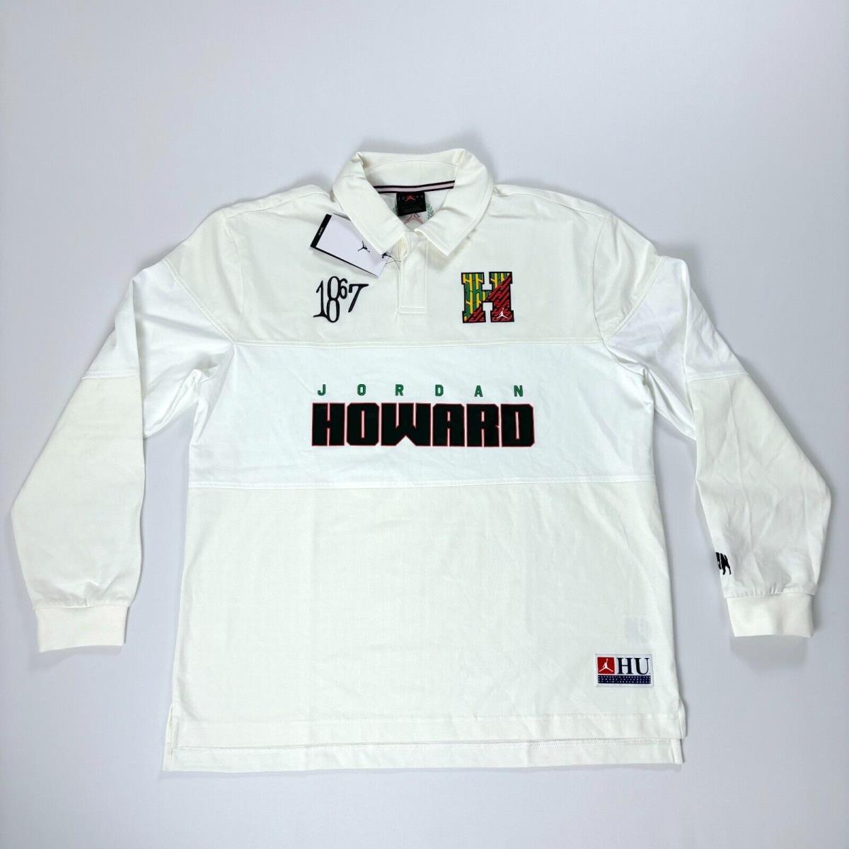 Air Jordan Mens Howard University Long Sleeve Rugby Shirt Ivory Sz L Nike