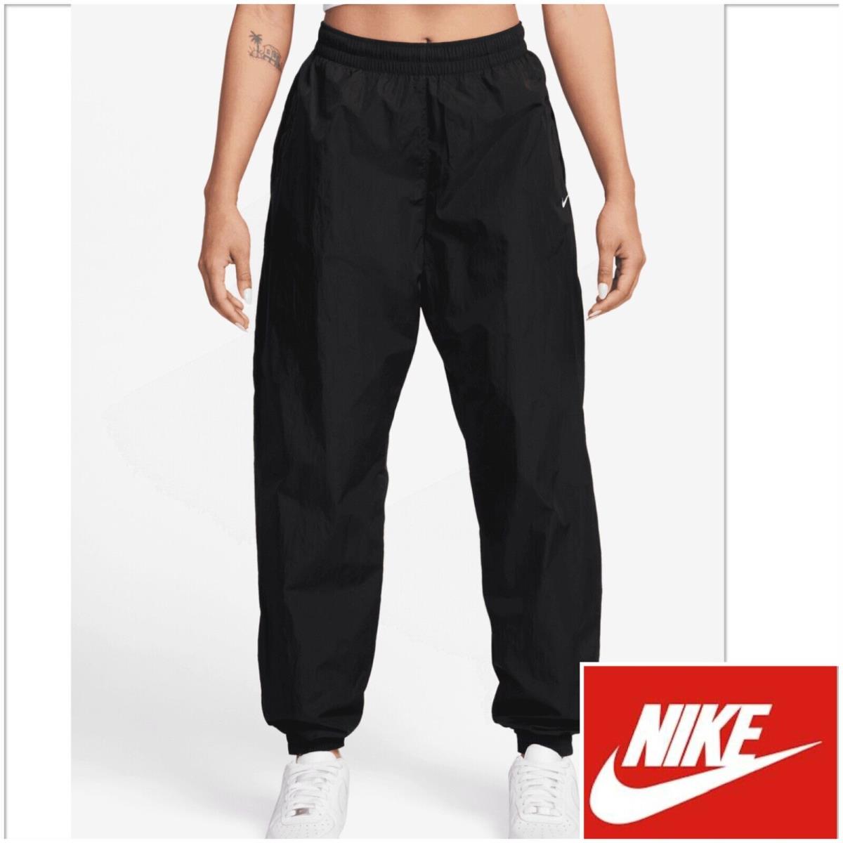 Nike Women`s Mid Rise Oversize Woven Jogger Pants Size L Black FV7668-010