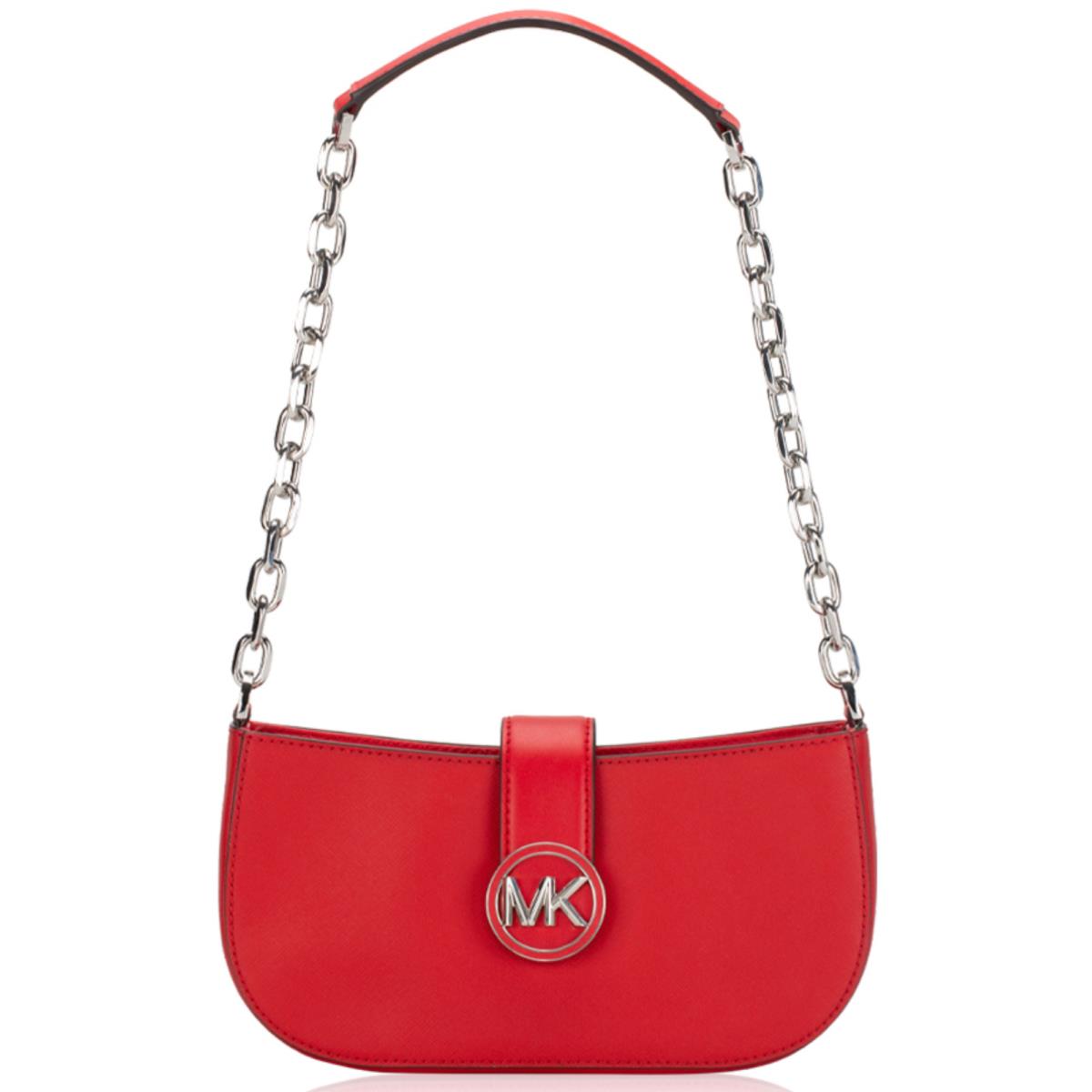 Michael Kors Carmen Small Leather Pouchette Shoulder Bag Red