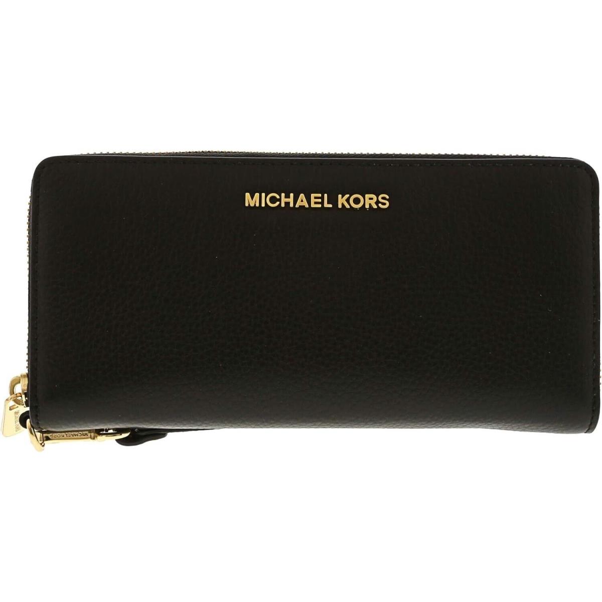 Michael Kors Jet Set Travel Large Pebbled Leather Wristlet Wallet Black