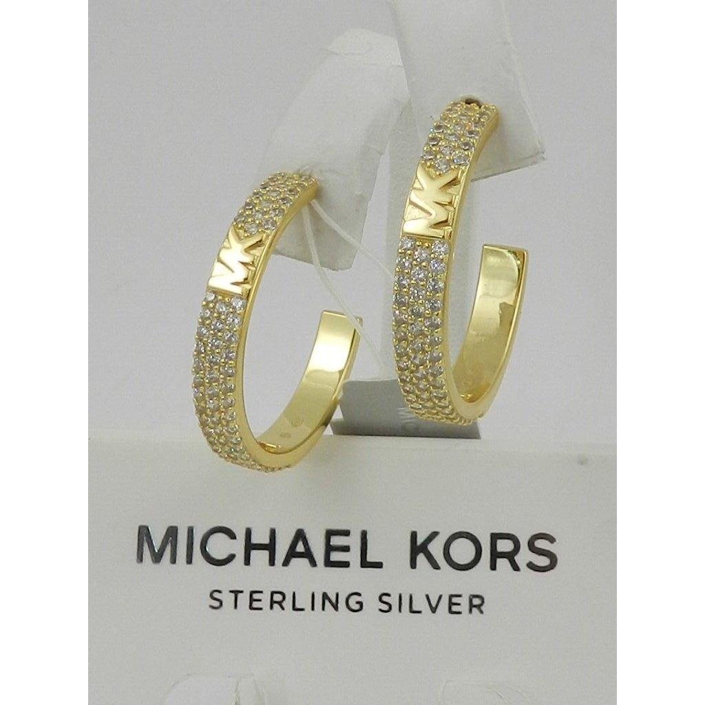 Michael Kors Precious Metal-plated Sterling Silver Pav Logo Hoop Earrings