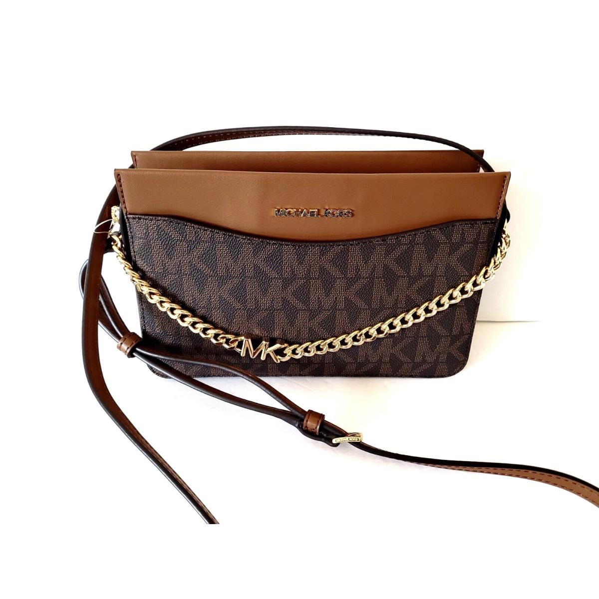 Michael Kors Jet Set Convertible Chain Logo Shoulder Crossbody Bag Brown