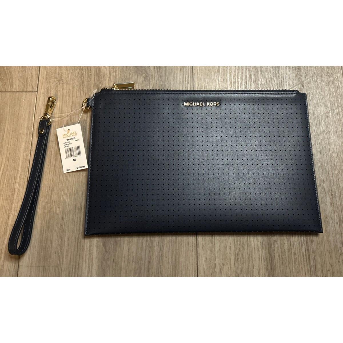 Michael Kors L Zip Clutch Wristlet Perforated Leather 32H7GFDC4I Admiral Navy